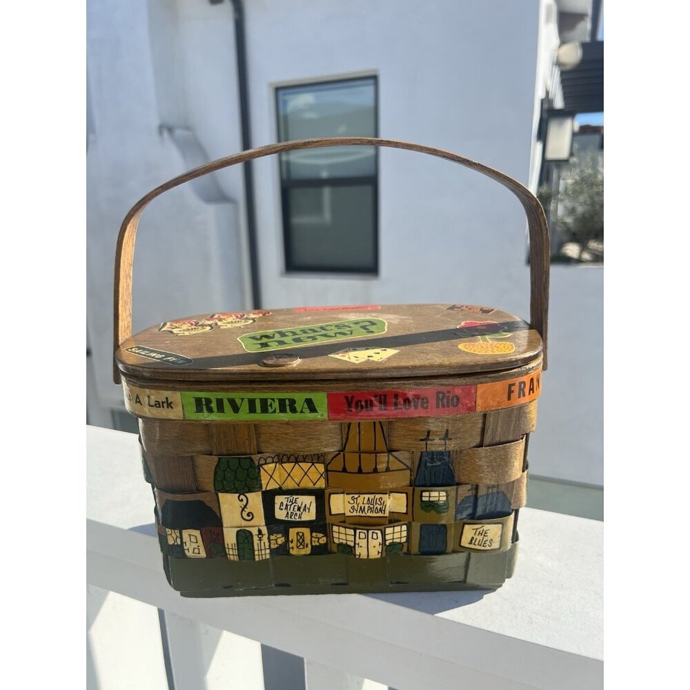 Vintage 70s Caro-Nan basket wooden penny purse St. Louis Missouri lined indie - Picture 16 of 16